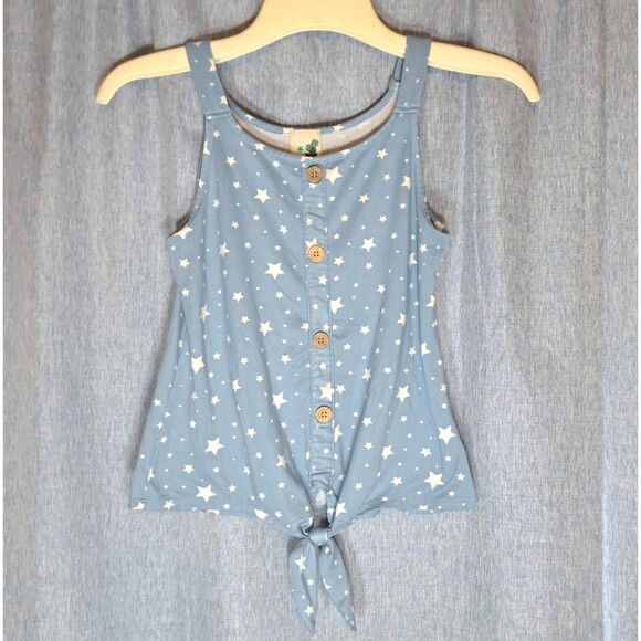 Lily Bleu Girl's Blue Tie Front Star Tank Top Large 14 L Shirt Tied Stars Spring - Picture 1 of 6